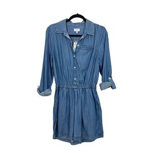 Crown & Ivy Womens Size 2 Chambray Roll Tab Sleeve Half Button Romper New